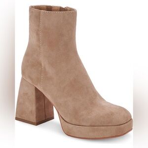 Dolce Vita Ulyses Tan Suede Platform Block-Heel Dress Booties - Square Toe